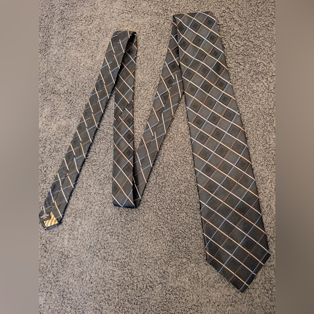 Joseph Abboud Black and‎ Gold Plaid Silk Tie